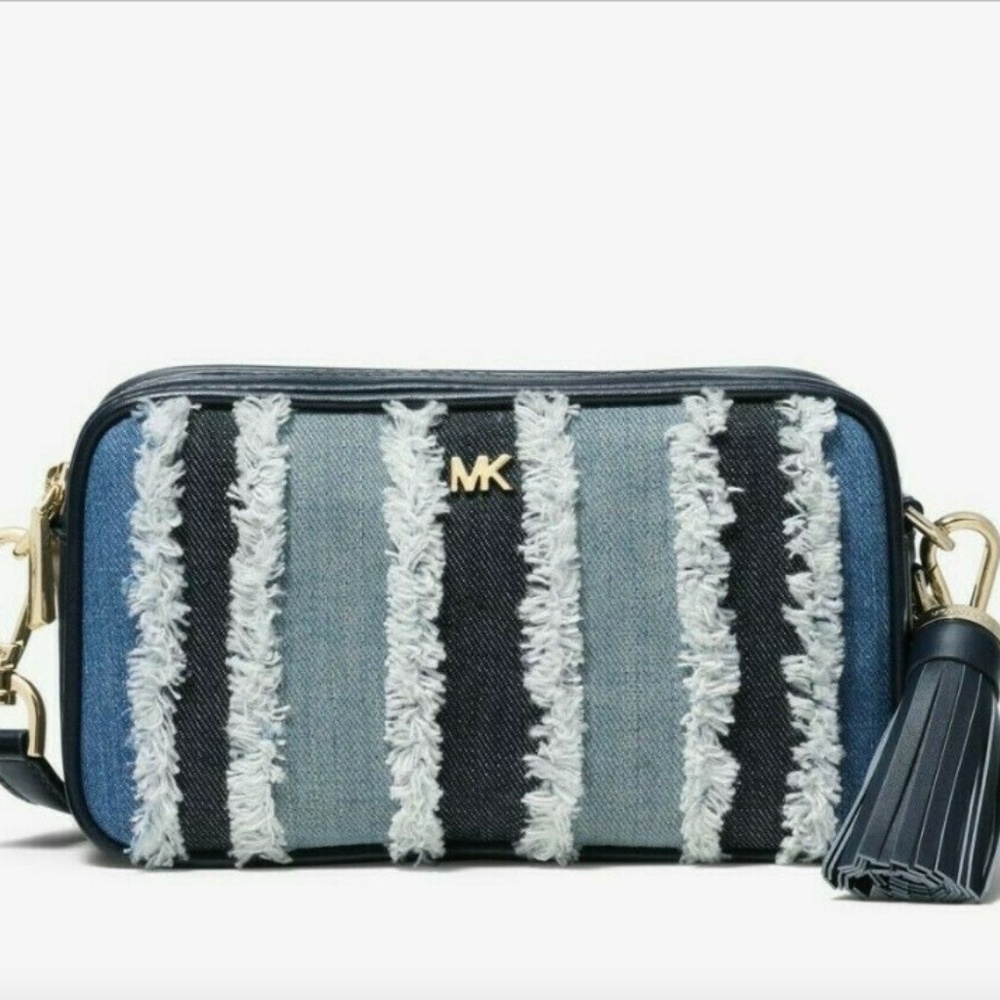 Michael Kors Frayed Denim Camera Bag Crossbody